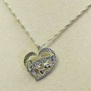 Grandma Heart Pendant 925 Necklace Rose Sterling Silver Rope Chain 24 Inches